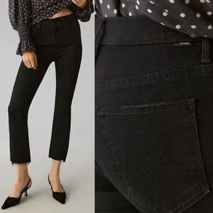 MOTHER The Insider High Rise Crop Step Fray Bootcut Jeans 27 Not Guilty Black